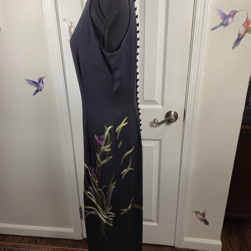 Donna Morgan Vintage Navy Blue Floral Embroidered Column Maxi Dress Size 6 - Picture 7 of 9